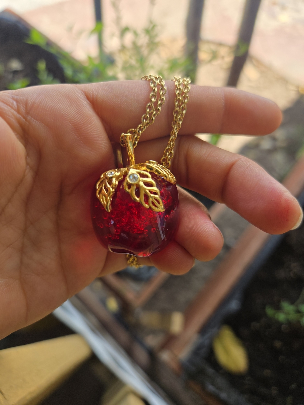 Avon Gold-Tone Red Apple Pendant Necklace